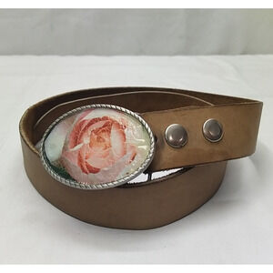 Denise Solid Pewter Buckle With Leather Strap Women Belt - Size 30